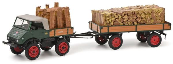 SCH3133 - MERCEDES-BENZ Unimog 401 with trailer and load of wood - 1