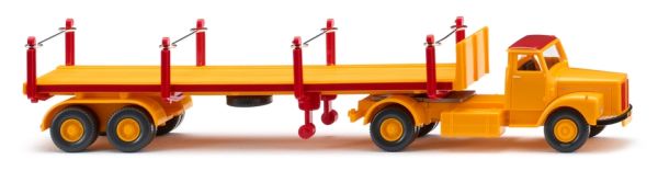 WIK051844 - SCANIA 4x2 with yellow and red 2-axle loading platform - 1