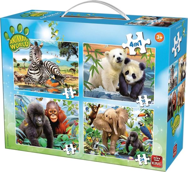 KING05321 - 4 Puzzles 12-16-20-24 pieces Animals of the World - 1