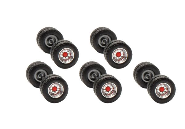 HER054454 - Tyres + axles chrome-red trailer 10 pieces - 1