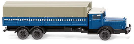 WIK094306 - MERCEDES-BENZ L 10000 blue tarpaulin flatbed - 1