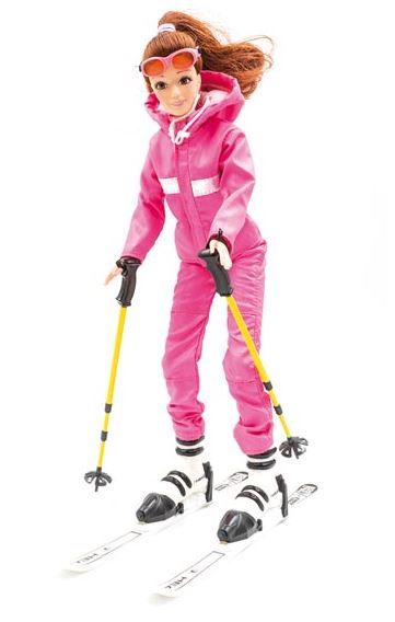 JC10018 - 28cm Pink Jumpsuit Winter Doll with Ski - 1