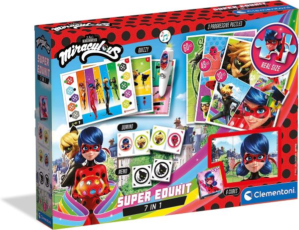 CLE18111 - Super Edukit Miraculos 7 in 1 - 3 jigsaw puzzles 1 cube jigsaw Memo Domino Quiz sheet with electronic pen - 1