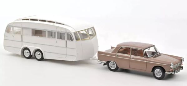 NOREV184837 - 1965 PEUGEOT 404 metallic brown with Henon caravan - 1