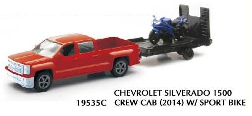 NEW19815E - Pick up CHEVROLET Silverado 1500HD with trailer and blue motorcycle - 1