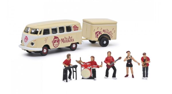 SCH26691 - VOLKSWAGEN T1 bus with 1-axle trailer THE RED MONKEYS and 5 characters - 1