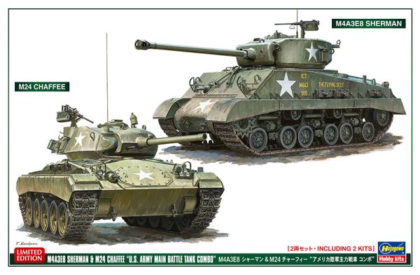 HAW30068 - Two Combat Cahrs - US Army - M4A3E Sherman and M24 Chaffee to assemble and paint - 1