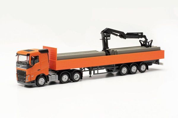 HER316088 - VOLVO FH FD 6x2 with 3-axle flatbed and orange unloading crane - 1