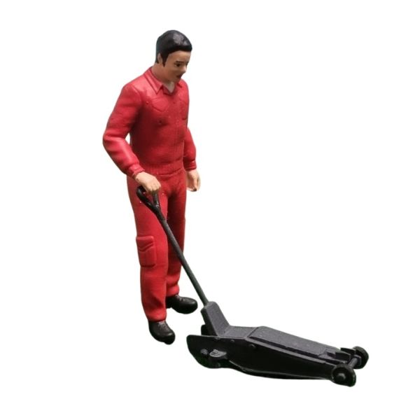 ATLAN32018_ROUGE - Mechanic in red overalls with jack - 1