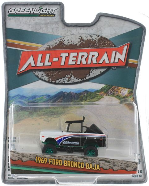 GREEN35230-AVERT - 1969 FORD Bronco Baja BFGoodrich with green wheels from the ALL-TERRAIN series in blister pack - 1