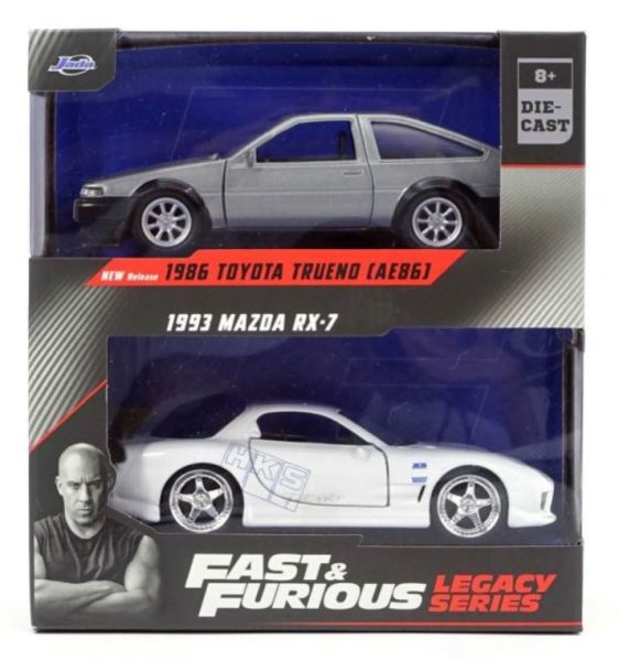 JAD35690 - Twin Pack - TOYOTA Trueno 1986 grey with MAZDA RX7 1993 white - FAST and FURIOUS - 1