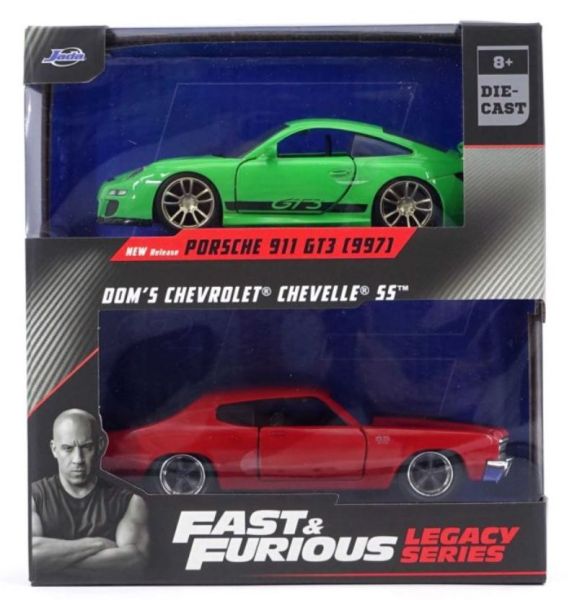 JAD35692 - Twin Pack - PORSCHE 911 GT3 RS green with CHEVROLET Chevelle red - FAST and FURIOUS - 1