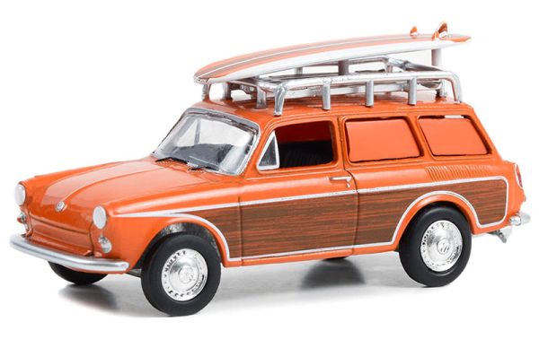 GREEN36070-A - VOLKSWAGEN Type 3 panel Van woody with orange surfboard 1963 from the series CLUB VEE-DUB in blister pack - 1