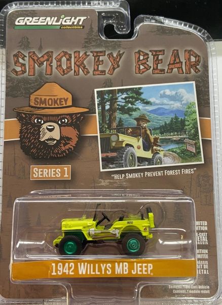 GREEN38020-AVERT - JEEP Willys MB 1942 with green rims from the SMOKEY BEAR series in blister pack - 1