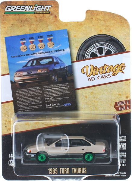 GREEN39110-EVERT - 1989 FORD Taurus beige with green rims from the series VINTAGE AD CARS in blister pack - 1