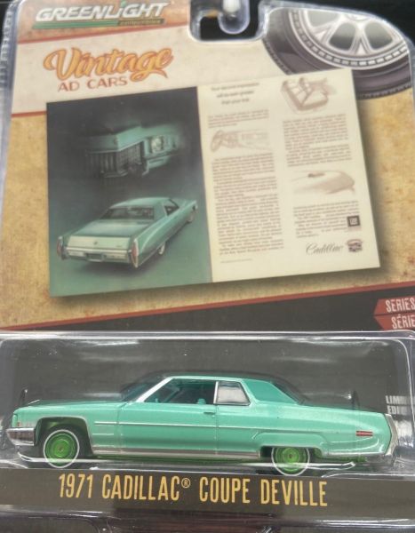 GREEN39130-DVERT - CADILLAC coupe Deville 1971 green rims from the VINTAGE AD CARS series in blister pack - 1