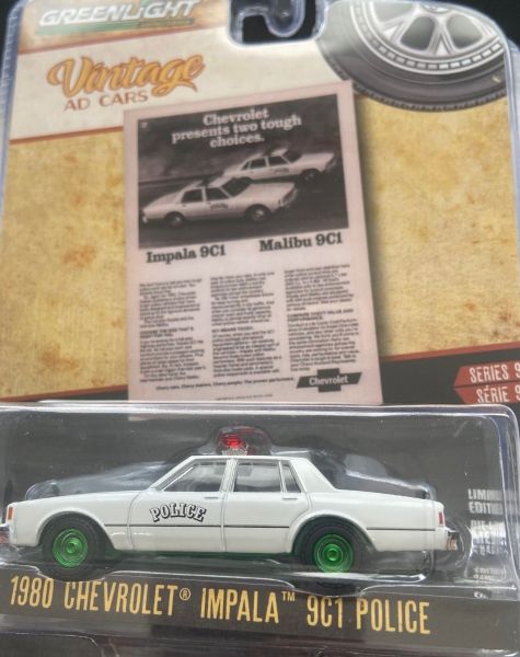 GREEN39130-EVERT - CHEVROLET Impala 9C1 Police 1980 green wheels in blister pack from the series VINTAGE AD CARS - 1