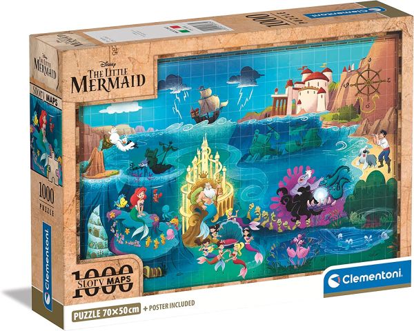 CLE39783 - 1000 pieces puzzle Disney Maps The Little Mermaid with poster - 1