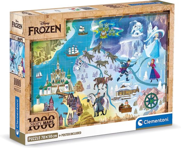 CLE39784 - Disney Maps Snow Queen 1000 pieces puzzle with poster - 1