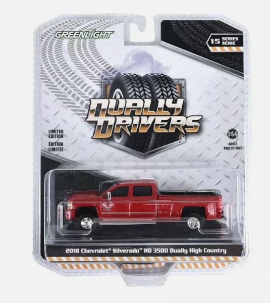 GREEN46150-D - CHEVROLET Silverado HD 3500 Dually High Country 2018 Red from the DUALLY DRIVERS range in blister pack - 1