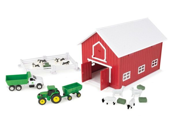 BRI47333 - Barn with animal accessories and tractor trailer JOHN DEERE - 24 pieces - 1