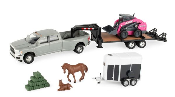 ERT47431 - DODGE Ram 3500 with gooseneck bed CASE SV340B pink mini loader van and accessories - 1