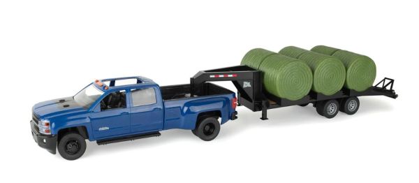 ERT47603 - CHEVROLET Blue pick-up with trailer and 6 round bales - 1