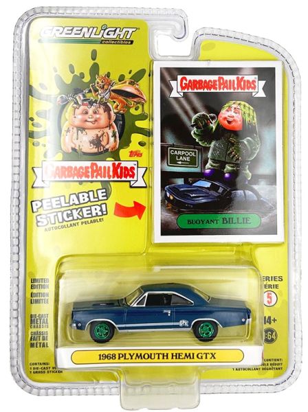 GREEN54090-AVERT - 1968 PLYMOUTH Hemi GTX Blue with green wheels from the GARBAGE PAIL KIDS range in blister pack - 1