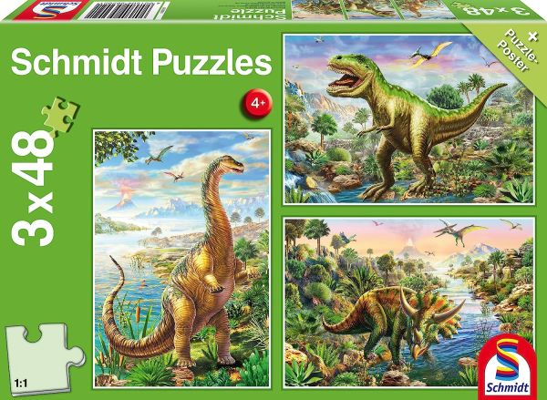 SCM56202 - 3 x 48 Piece Dinosaur Adventure Puzzles with Poster - 1