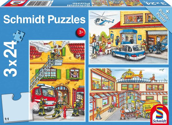 SCM56215 - 3 24 Pieces Fireman and Policeman Puzzles with poster - 1