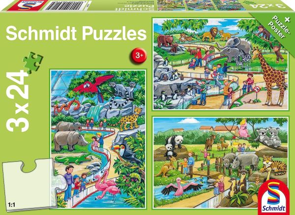 SCM56218 - 3 jigsaw puzzles 24 pieces Day at the Zoo - 1