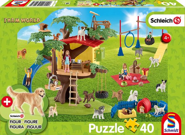 SCM56403 - 40 Piece Puzzle SCHLEICH Happy Dogs with figure - 1