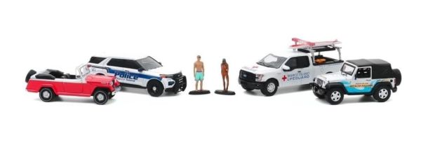 GREEN58053 - Set of 4 vehicles - JEEP Wrangler 2012 FORD Police Interceptor Utillity 2020 FORD F-150 2016 and JEEP Jeepster convertible 1967 - FLORIDA SUMMER BASH - 1