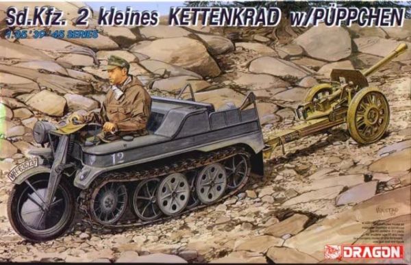 DRA6114 - Caterpillar vehicle with gun sd.Kfz. 2 Kettenkrad with figurine to be assembled and painted - 1