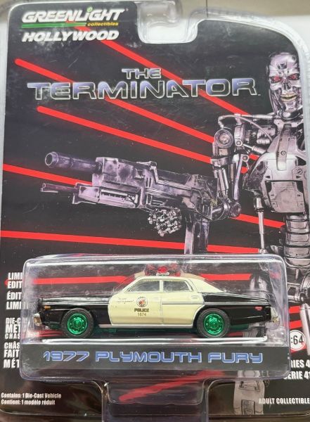 GREEN62020-AVERT - PLYMOUTH Fury 1977 Police with green wheels from the film TERMINATOR blister carded - 1