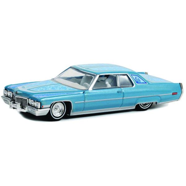 GREEN63030-E - CADILLAC Coupe Deville 1972 California Lowriders metallic blue sold under blister pack - 1