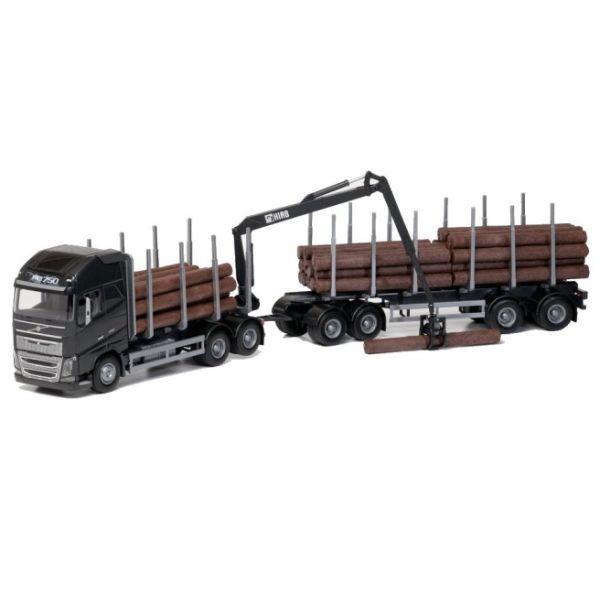 EMEK70303 - VOLVO FH16 6x4 black with dolly and trailer 2 axles wood transport - 1