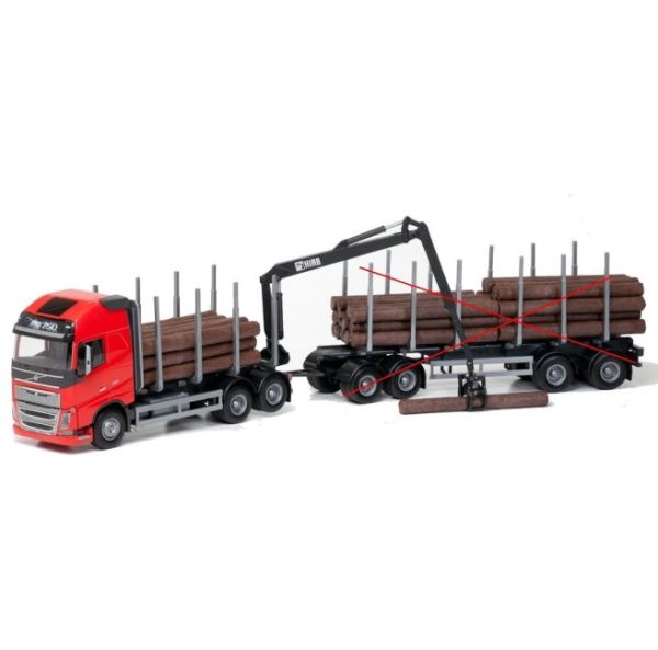 EMEK70305 - VOLVO FH16 6x4 red with dolly and trailer 2 axles wood transport - 1