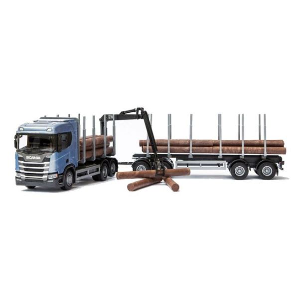 EMEK70604 - SCANIA R450 6x4 blue with dolly and trailer 2 axles wood transport - 1