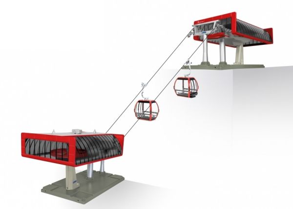 JC84481 - Ski lift with 2 gondolas - Red and black - 1