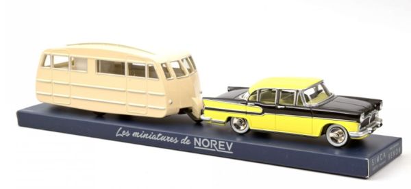 NOREVCL5711 - SIMCA Vedette Chambord 1958 straw yellow and black and Hénon caravan - 1