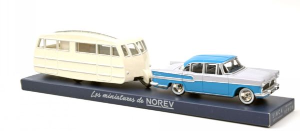 NOREVCL5712 - 1958 SIMCA Vedette Chambord blue leman and grey with Hénon caravan - 1