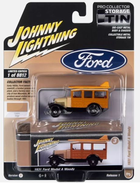 JLCT011-F - FORD Model A Woody 1931 Orange and beige from the COLLECTOR TINS series in blister pack - 1