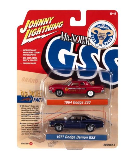 JLPK019A-1 - DODGE 330 1964 red and DODGE Demon GSS 1971 blue - Mr. NORM - from TWIN PACK 2022 series A in blister pack - 1