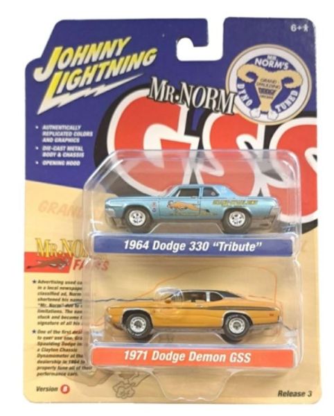 JLPK019B-2 - DODGE 330 Tribute 1964 blue and DODGE Demon GSS 1971 Brown from the TWIN PACK series B in blister pack - 1