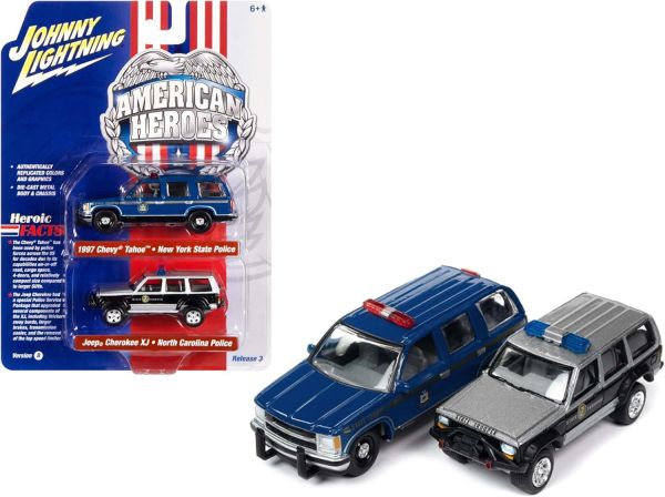 JLPK019B-3 - CHEVROLET Tahoe 1997 NYPD and JEEP Cherokee XJ of the North Carolina Poince from the TWIN PACK series B in blister pack - 1