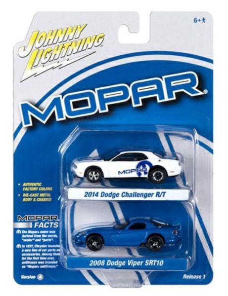 JLPK020A-1 - DODGE Challenger R/T 2014 white and DODGE Viper SRT10 2008 blue from the MOPAR series, blister-packed - 1