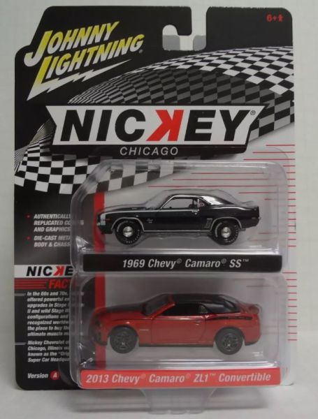 JLPK020A-3 - CHEVROLET Camaro SS 1969 Black and CHEVROLET Camaro ZL1 cabriolet 2013 red from the NICKEY series in blister packs - 1