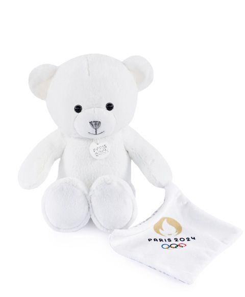 JO2448 - Teddy bear with white comforter - Paris 2024 - 25cm - 1