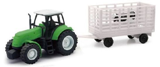 NEW05685D - Tractor green with cow trailer and cow - 1